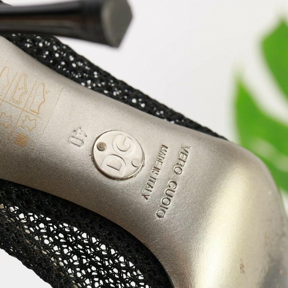 Dolce & Gabbana Women Dress Pump Size 9 Black Patent Leather Mesh Stiletto Heels - Picture 9 of 12